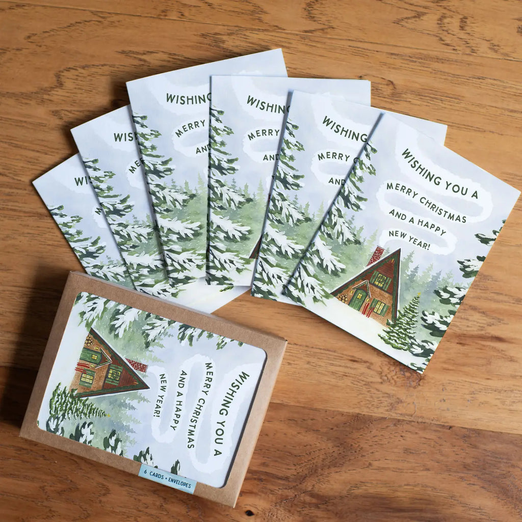 BOXED CARD SET OF 10 - CHRISTMAS CABIN