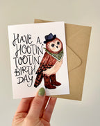 HOOTIN' TOOTIN' COWBOY OWL BIRTHDAY CARD