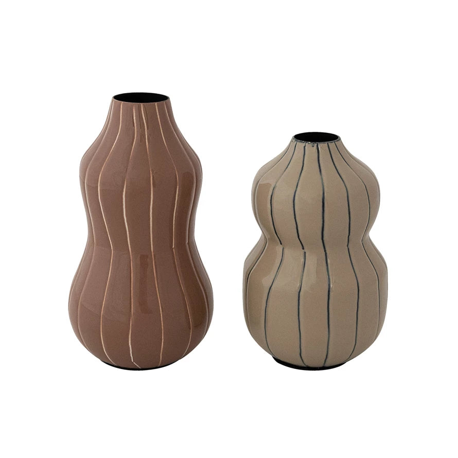 ENAMLED METAL STRIPED VASE