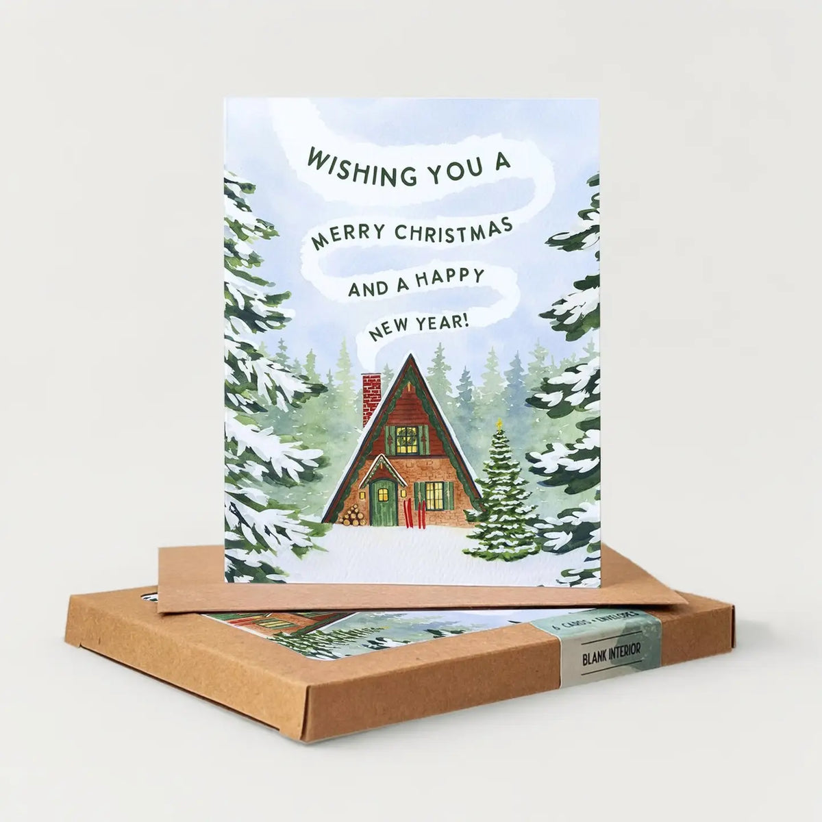 BOXED CARD SET OF 10 - CHRISTMAS CABIN