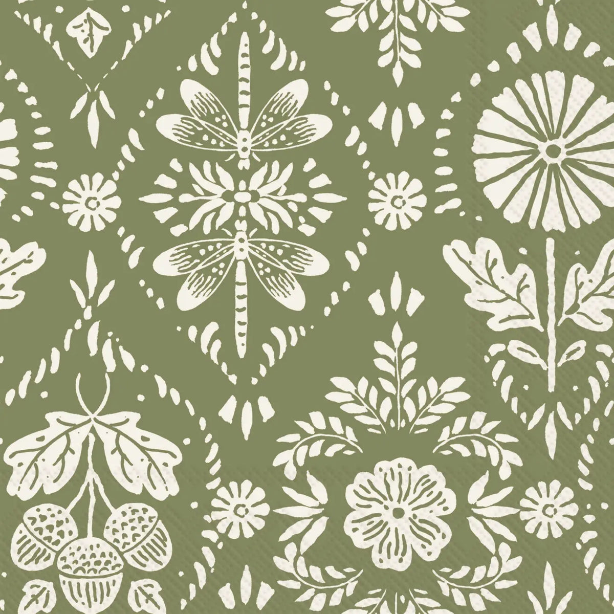 FLORAL ORNAMENT GREEN LUNCH NAPKINS