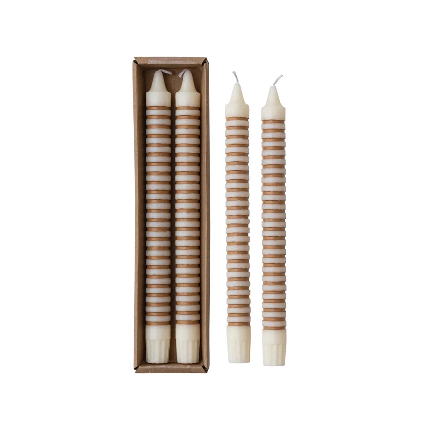 10"H TAN STRIPED TAPER CANDLES