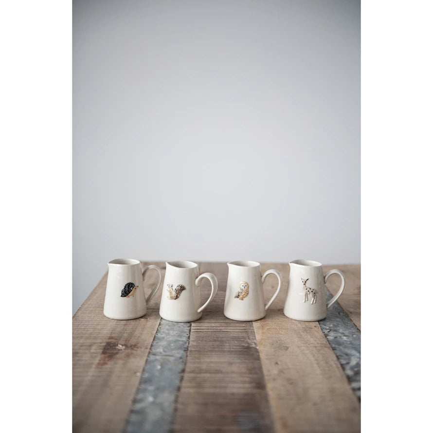 HAND-PAINTED CREAMER WITH FOREST ANIMALS