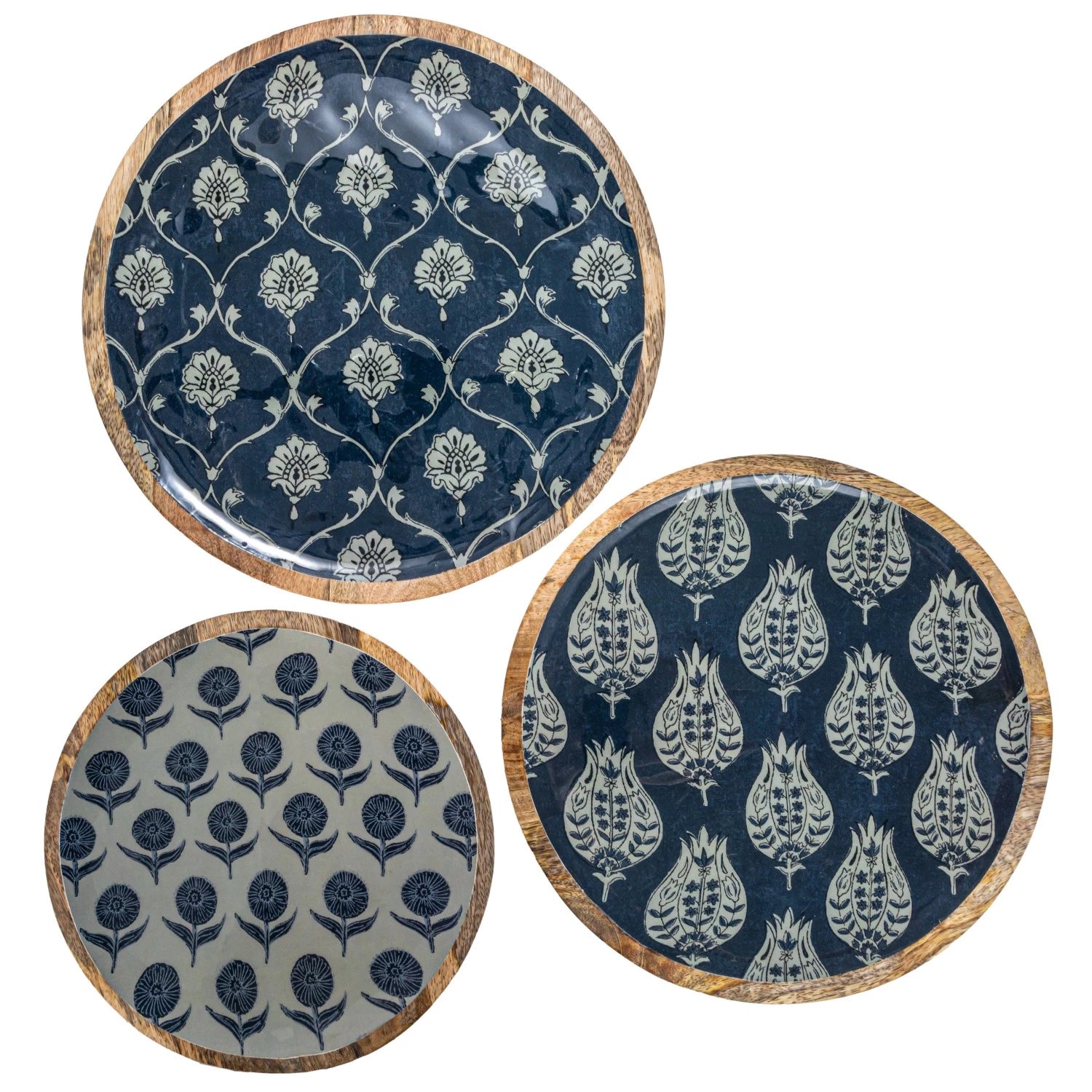 ENAMELED MANGO WOOD TRAYS