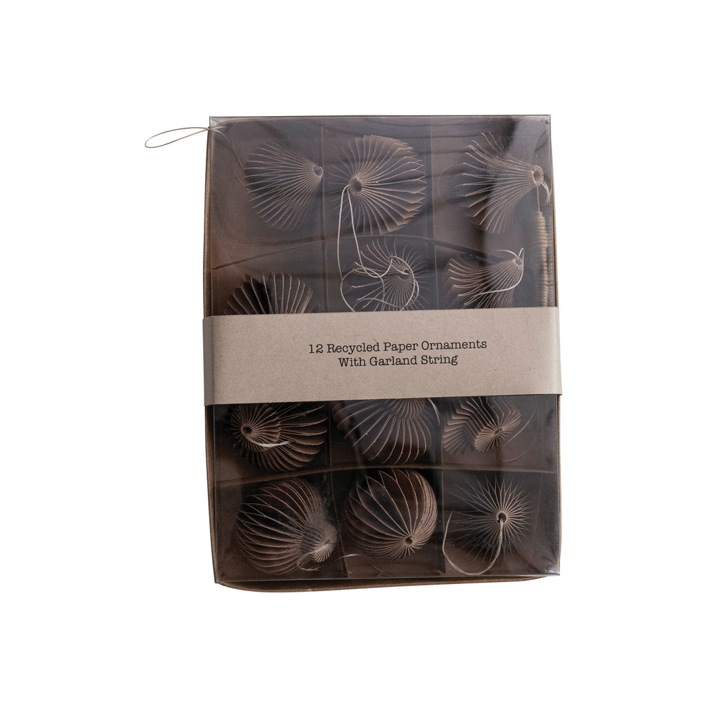 Recycled Paper Honeycomb Ornaments w/ DIY Garland String, Boxed Set of 13