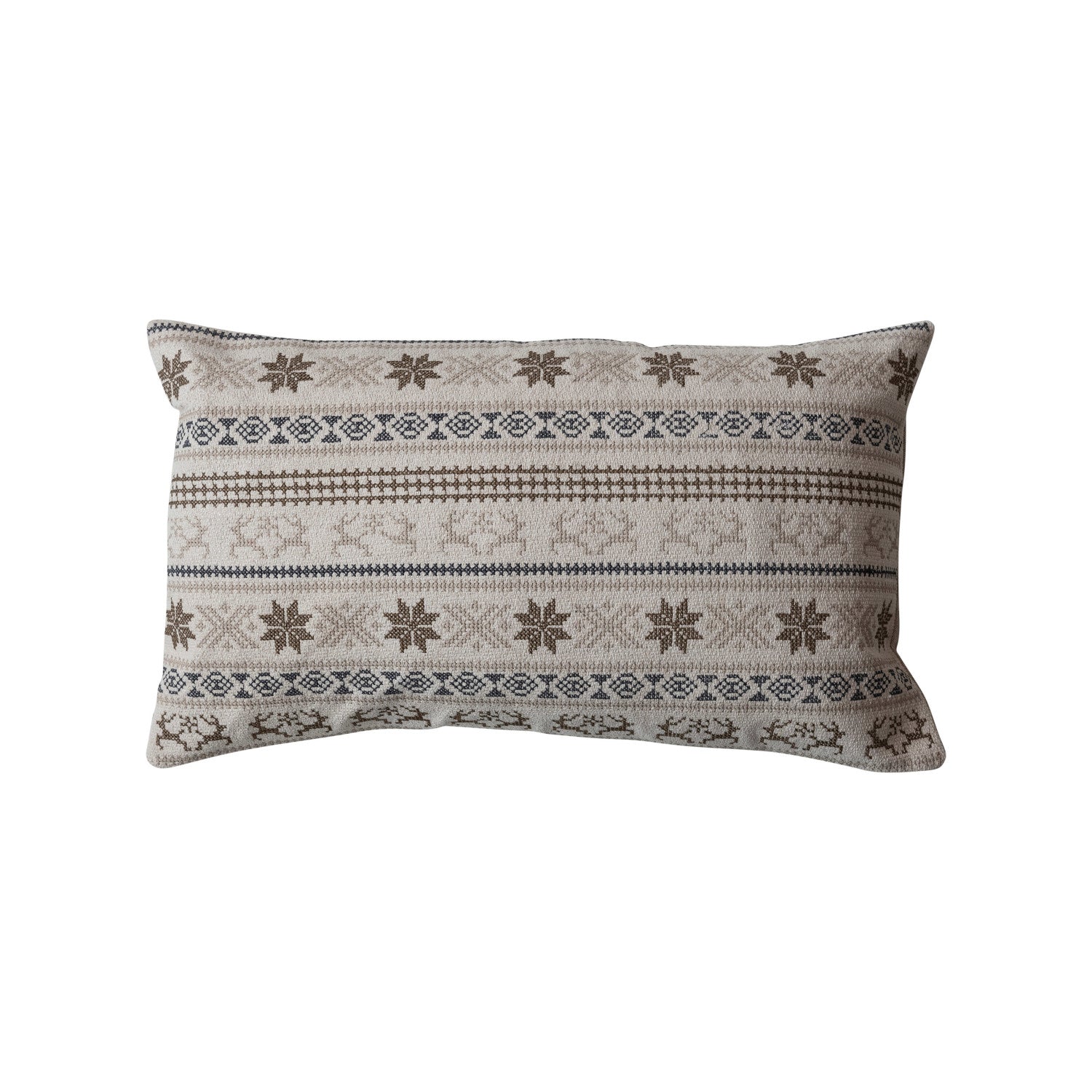 24"L x 15"H Cotton Embroidered Lumbar Pillow w/ Chambray Back