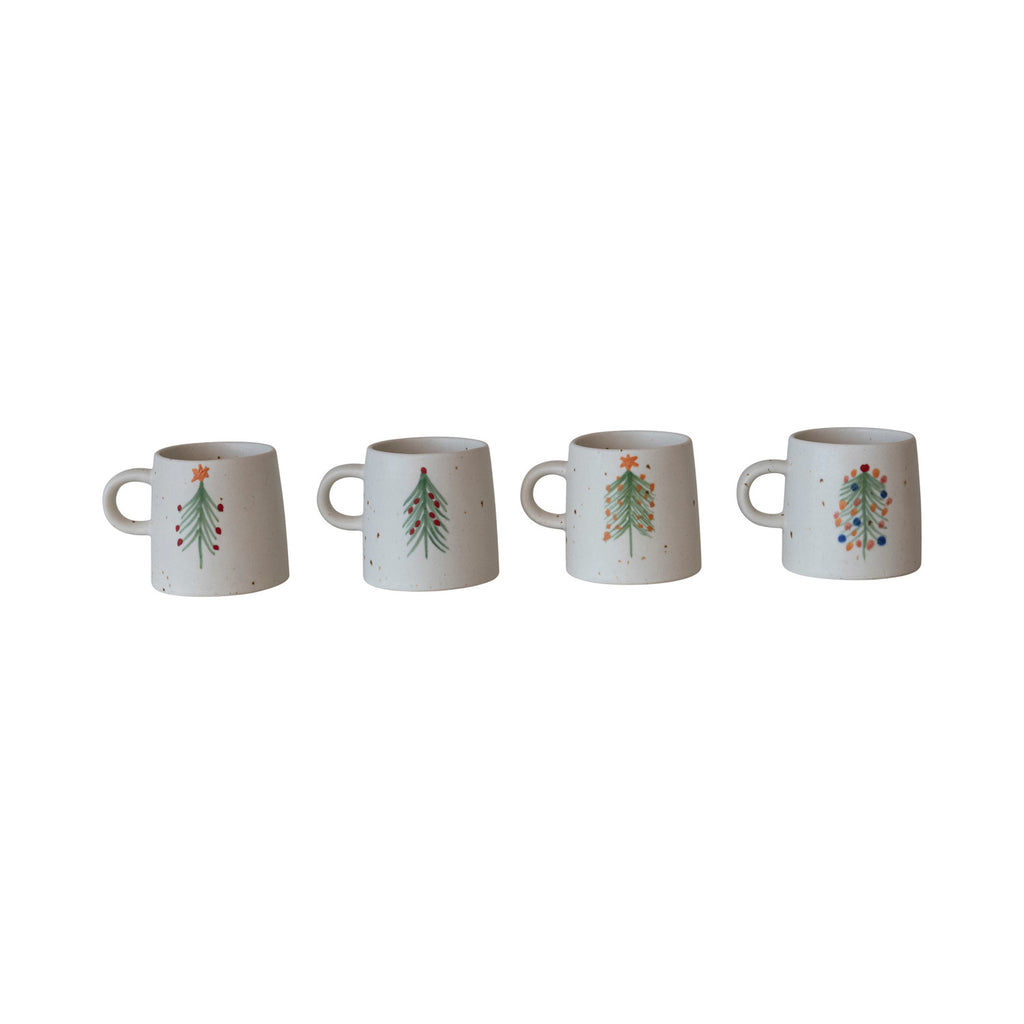 12 oz. Hand-Painted Stoneware Mug w/ Christmas Tree, 4 Styles