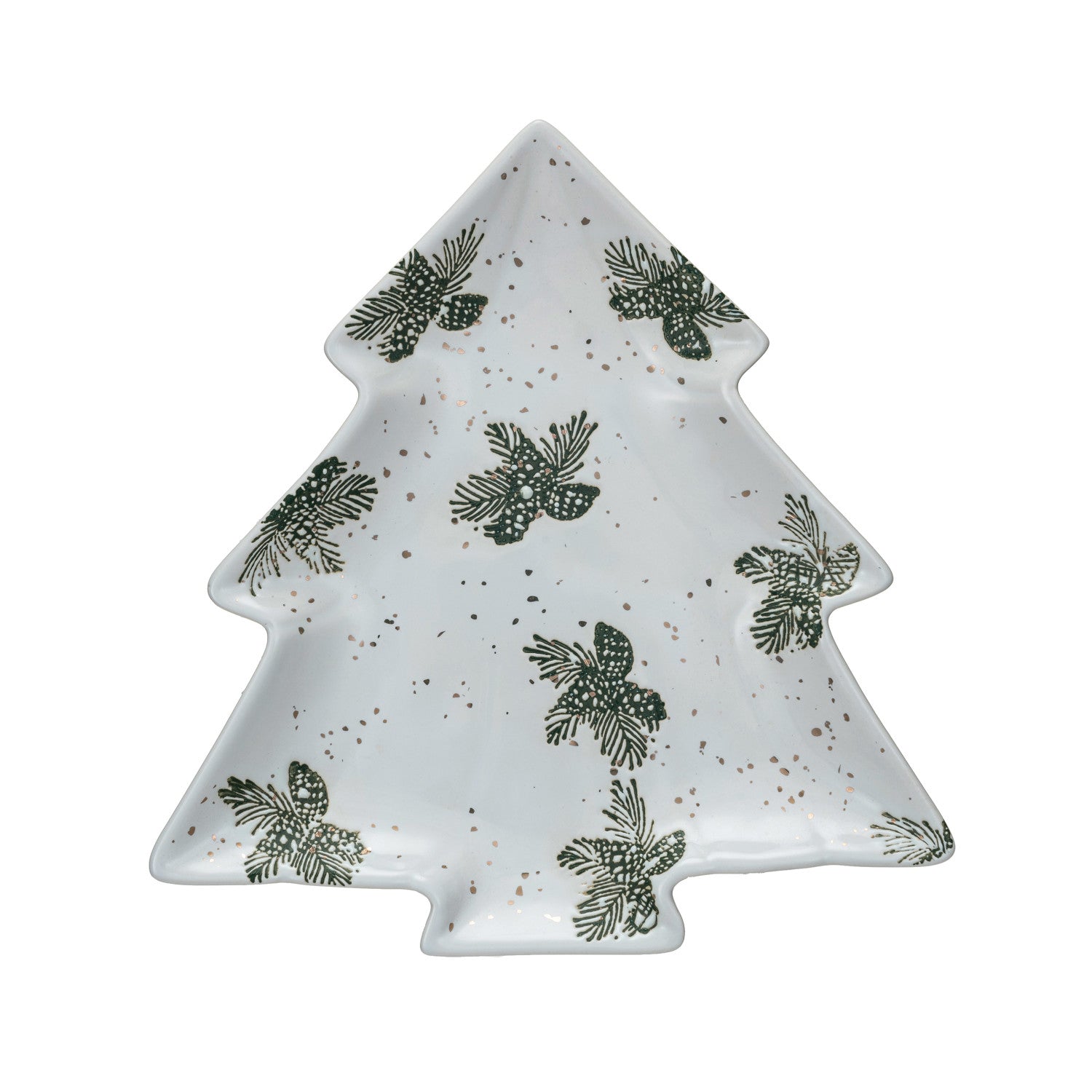 Stoneware Tree Shaped Plate w/ Gold Electroplating, White