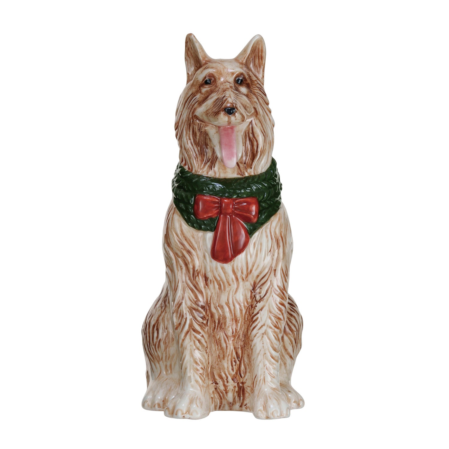 Hand-Painted Stoneware Collie Vase w/ Scarf, Multi Color
