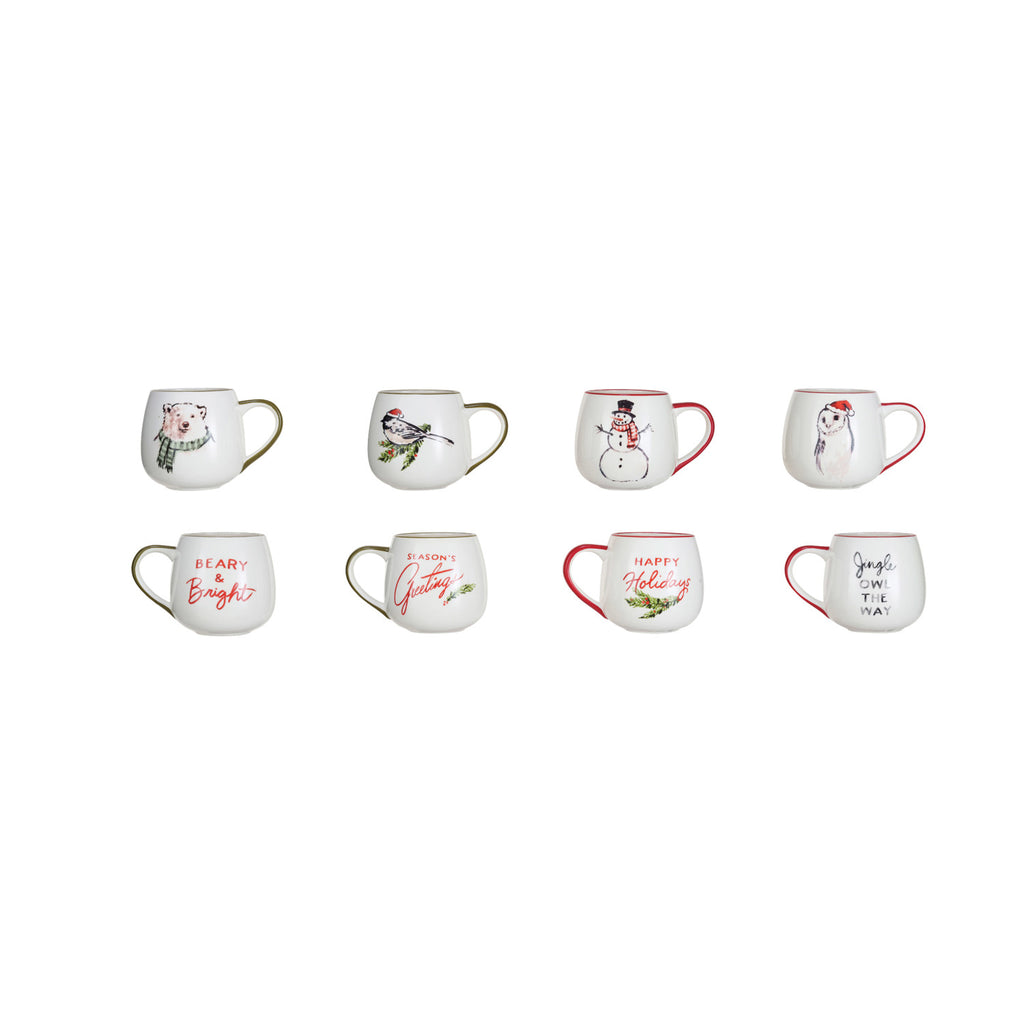16 oz. Stoneware Mug w/ Holiday Saying & Animal, 4 Styles ©
