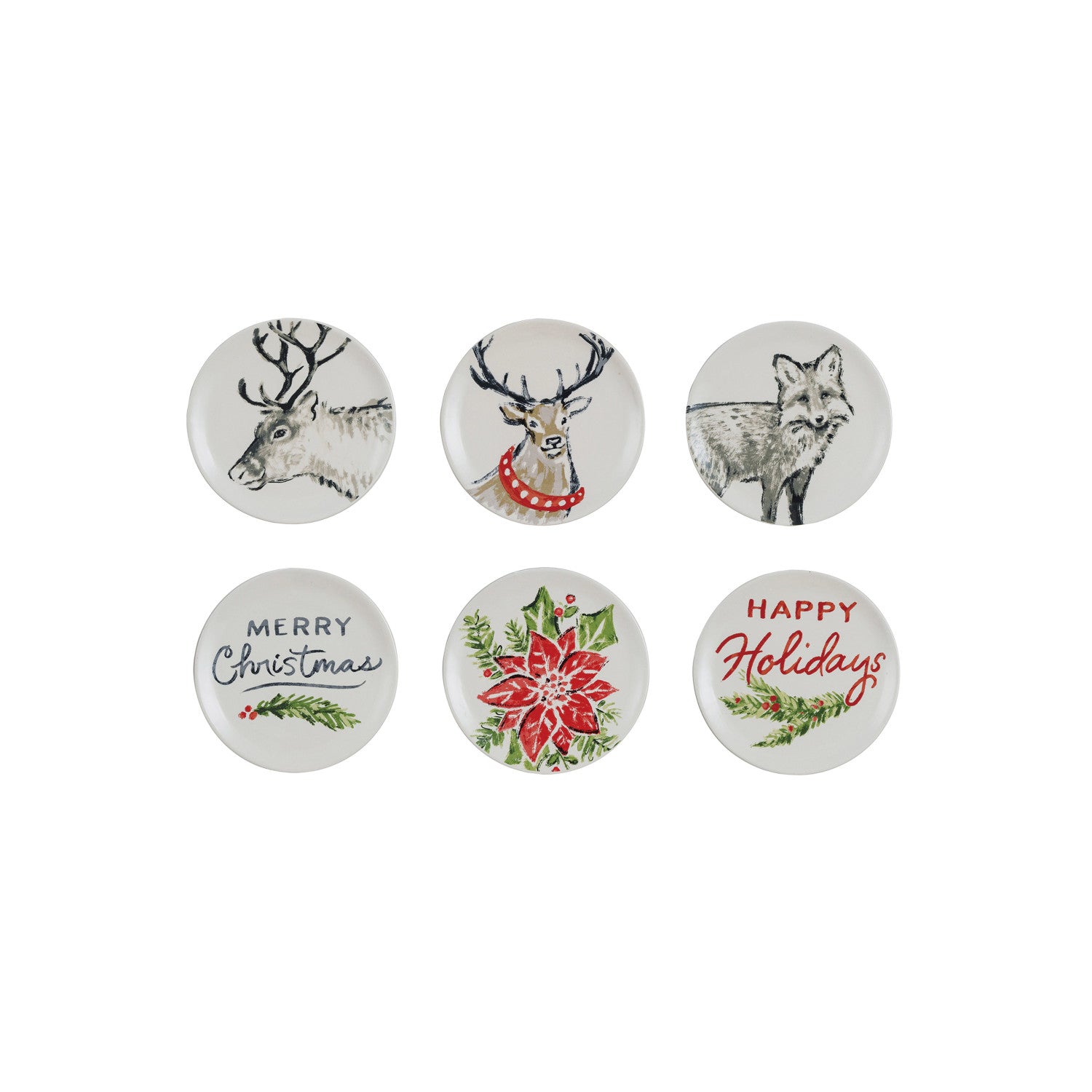 Stoneware Plate w/ Holiday Saying, Botanical & Animal, 6 Styles ©