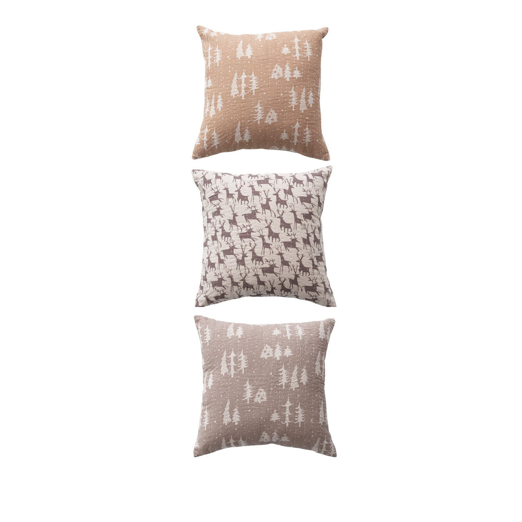 18" Square Pillow with Hand-Embroidered Kantha Stitch, 3 Styles ©