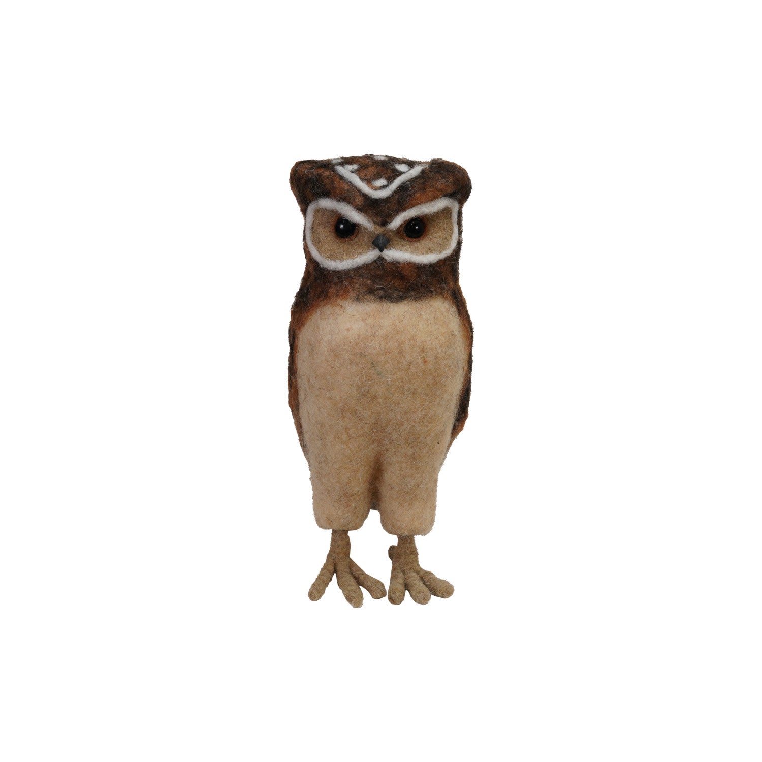 4"L x 4-1/4"W x 9-1/2"H Handmade Wool Felt Burrowing Owl, Brown