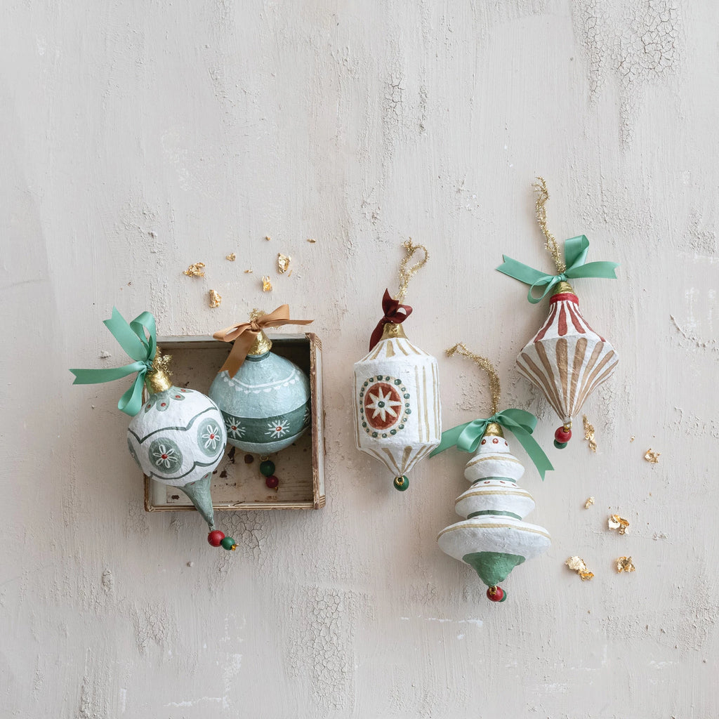 BOW HAND-PAINTED PAPER MACHE ORNAMENT
